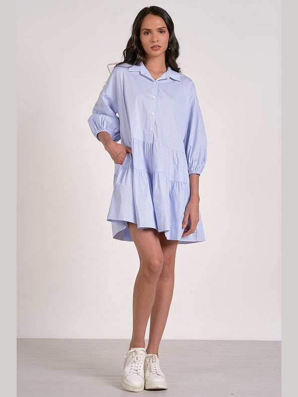 Blue Stripe 3/4 Sleeve Dress