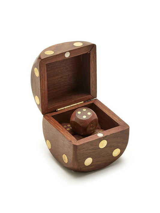 Wood Crafted Dice Box with 6 Dice