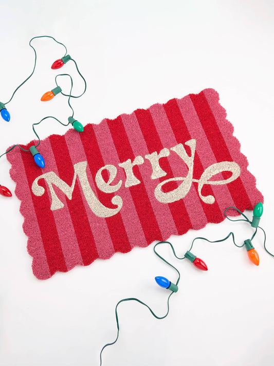 "MERRY" SCALLOPED DOORMAT, MULTI