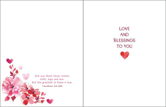 With Scripture Valentine Greeting Card - Heart & Flowers
