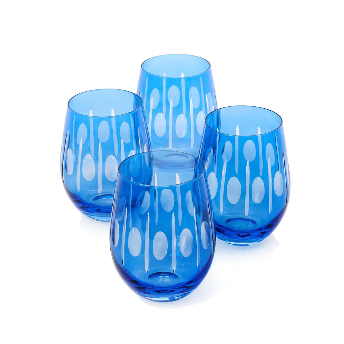 Sparkling Cut Blue Hand Engraved Stemless Wine Glasses - Set of 4 (Copy)