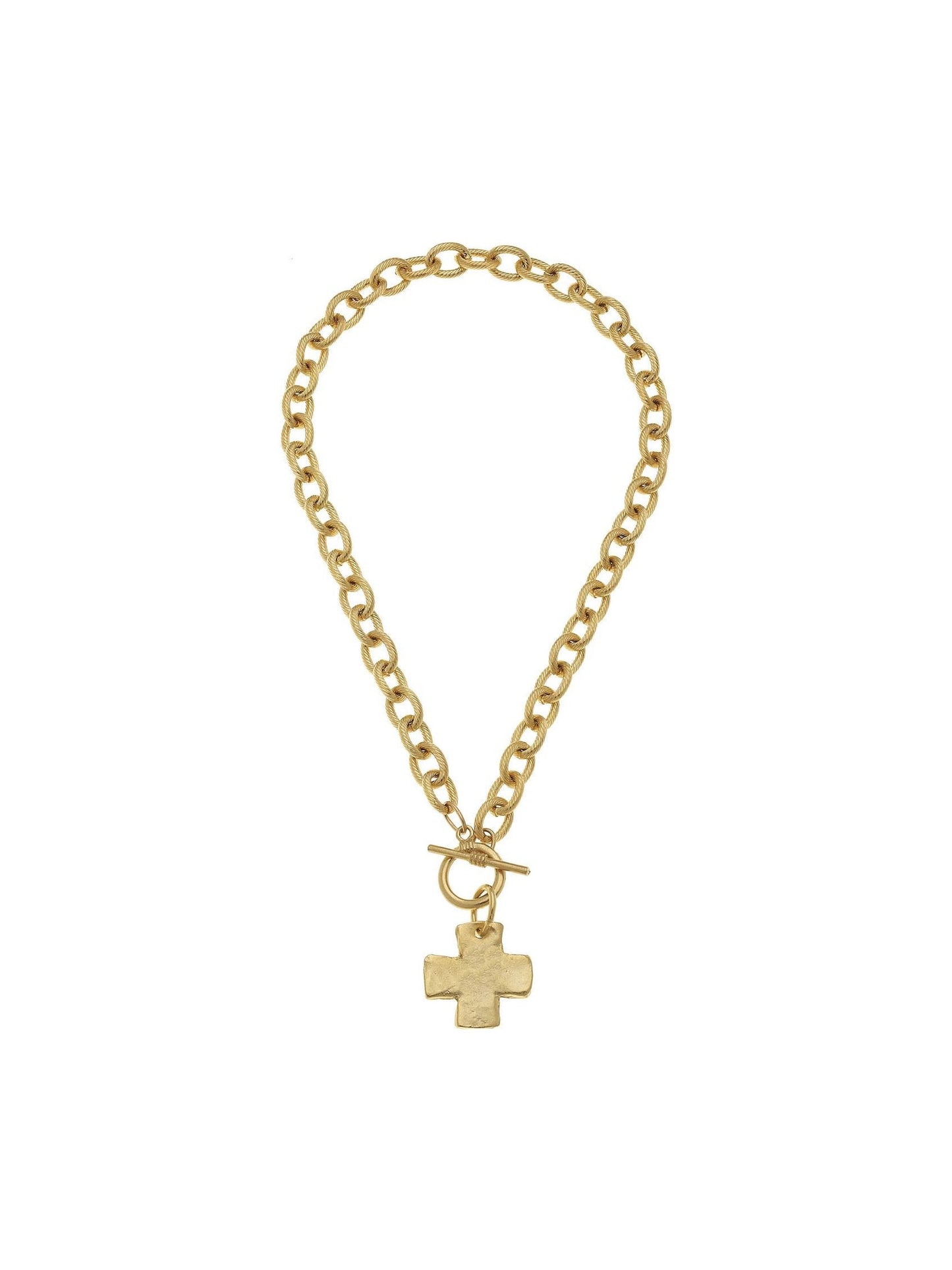 16" Handcast Gold Cross Front Toggle Necklace