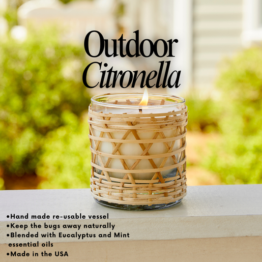 Eucalyptus Mint Citronella Bamboo Wrapped Candle 7oz.