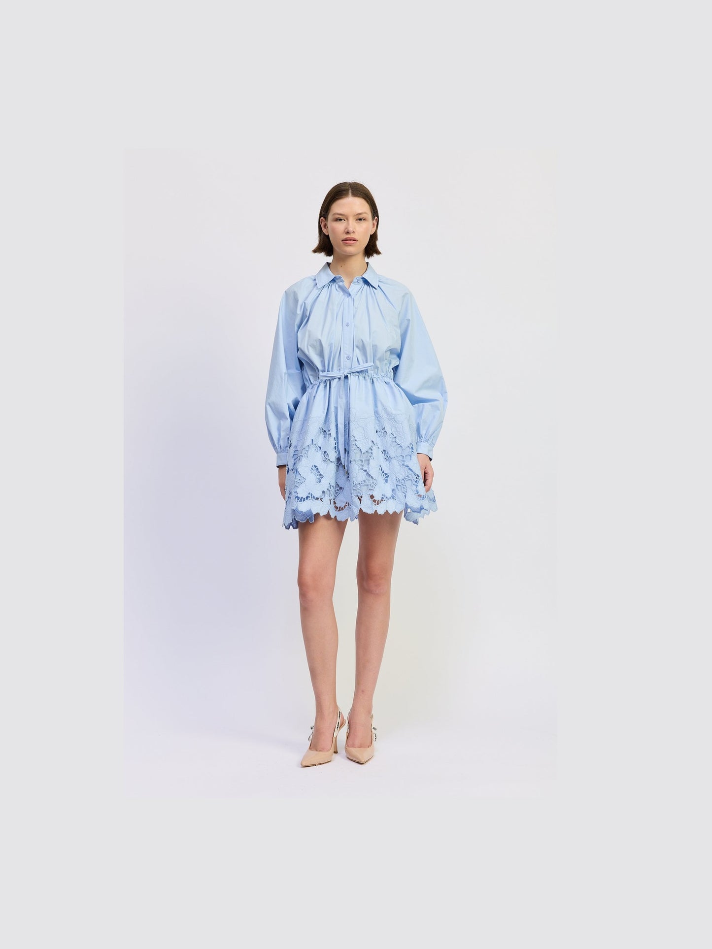 Cutwork Embroidery Mini Shirt Dress