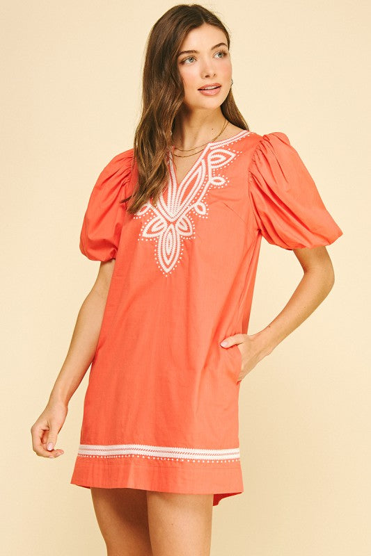 Sun Orange Embroidery Dress