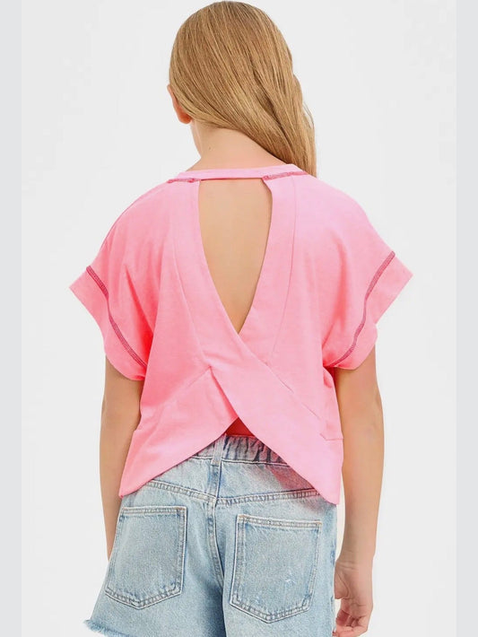 Open Back Tee - Neon Pink