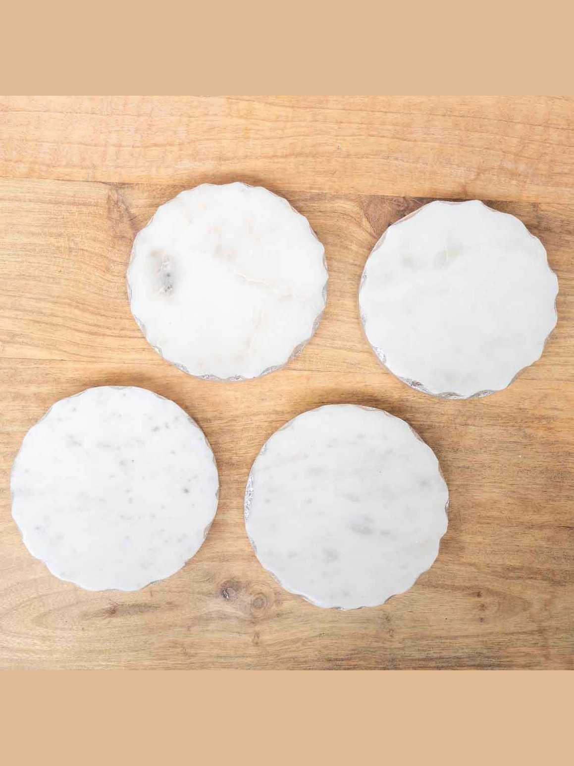 Ferrara Round Marble Coasters White/Silver 4x4 Set of 4