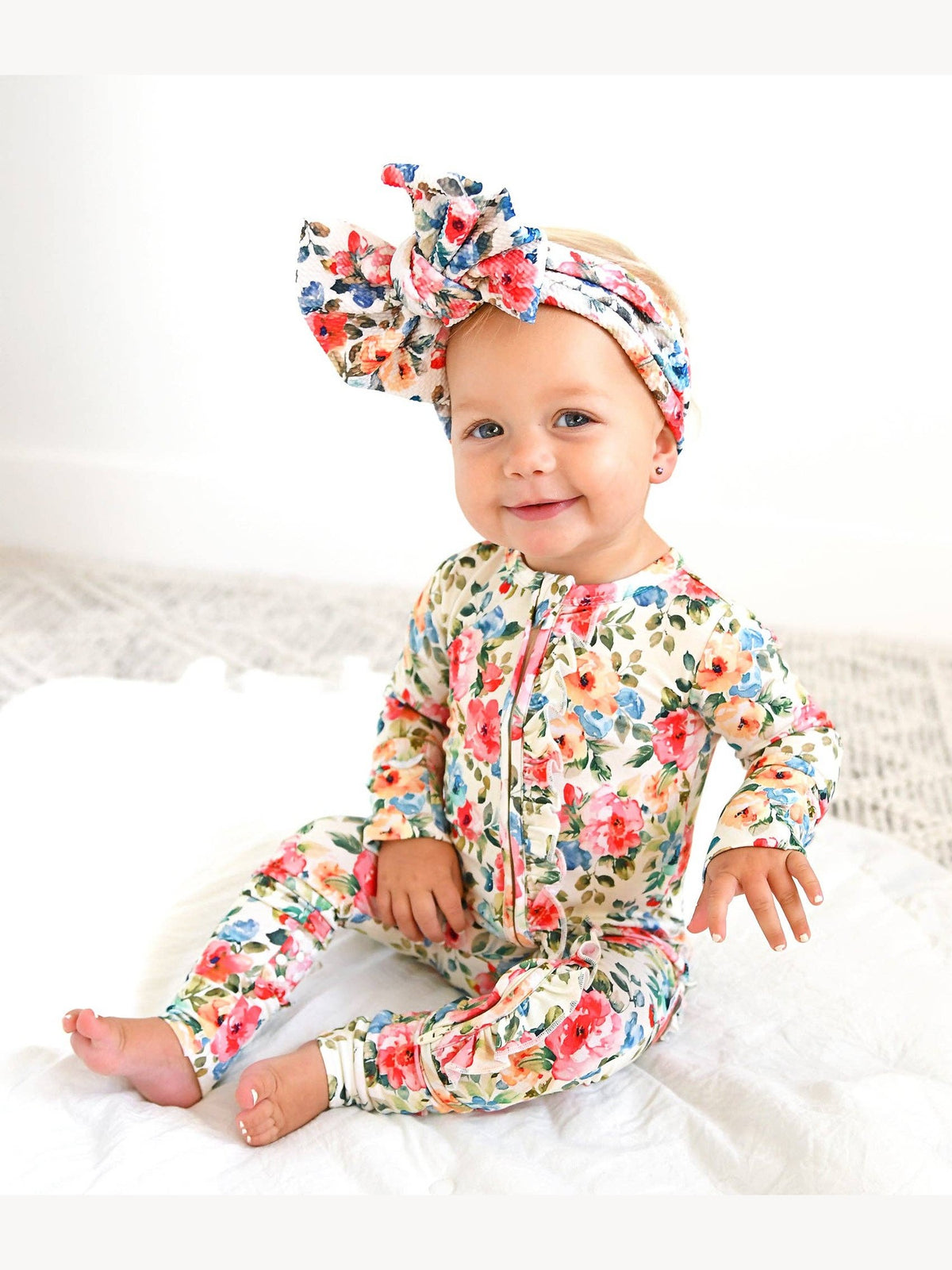 Nayeli RUFFLE ZIP Bamboo One Piece Floral Baby Clothing