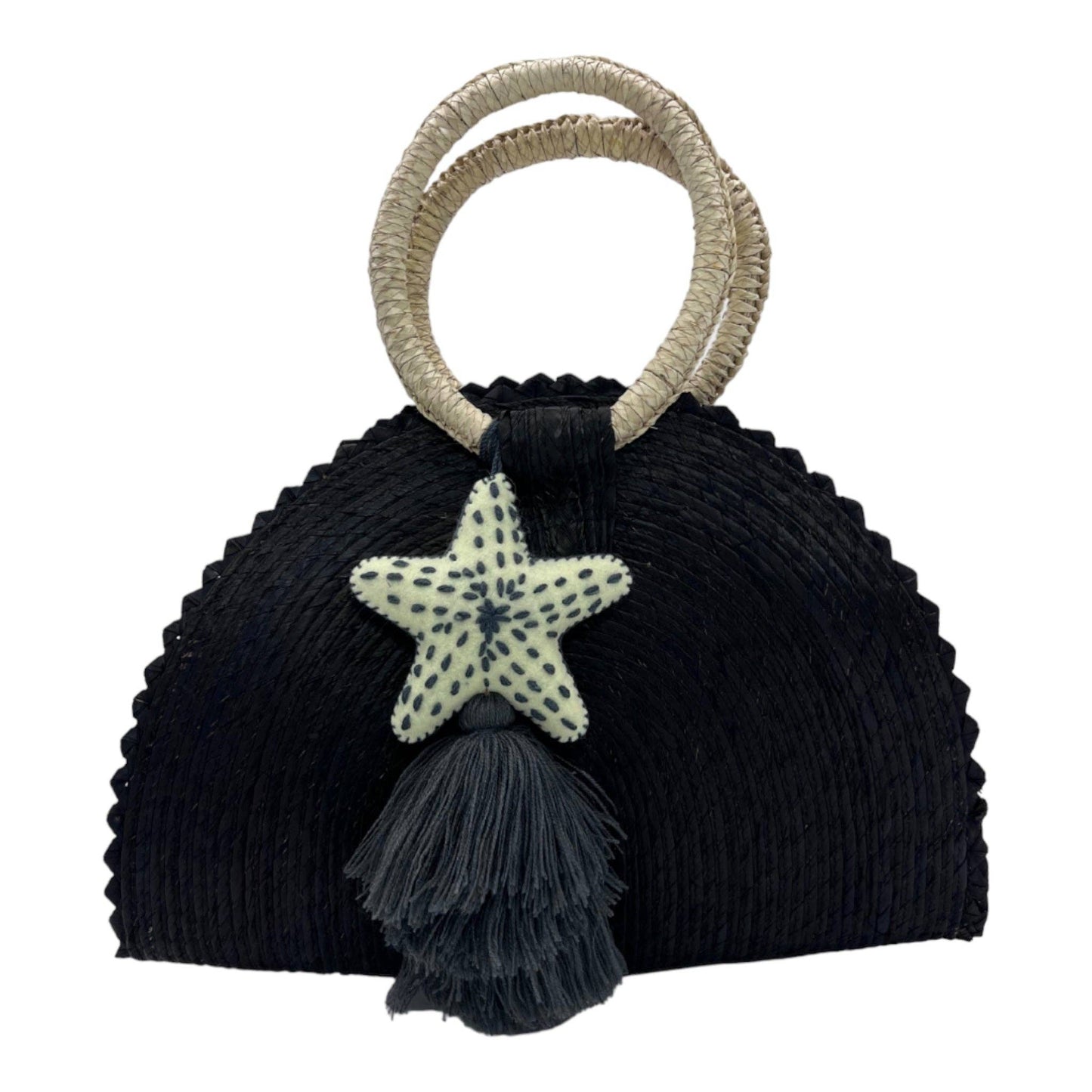 Handwoven Crescent Bag with Pompon