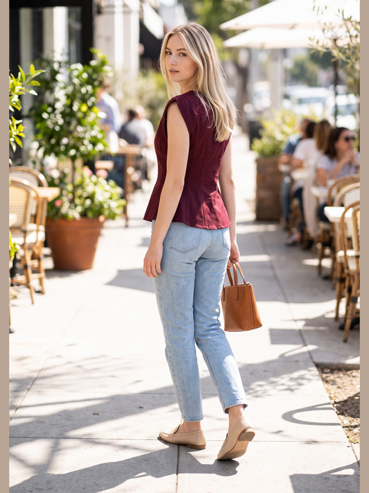 Stretch Cap Sleeve Peplum Top