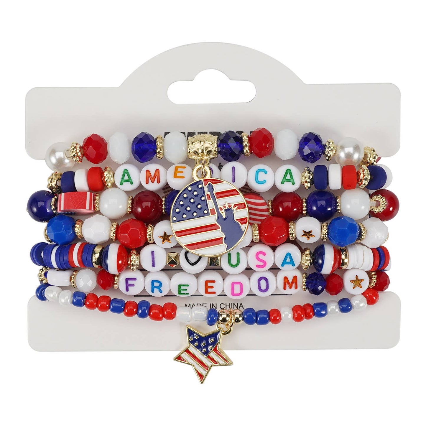 4th of July Patriotic Stackable Beaded Bracelet Set
