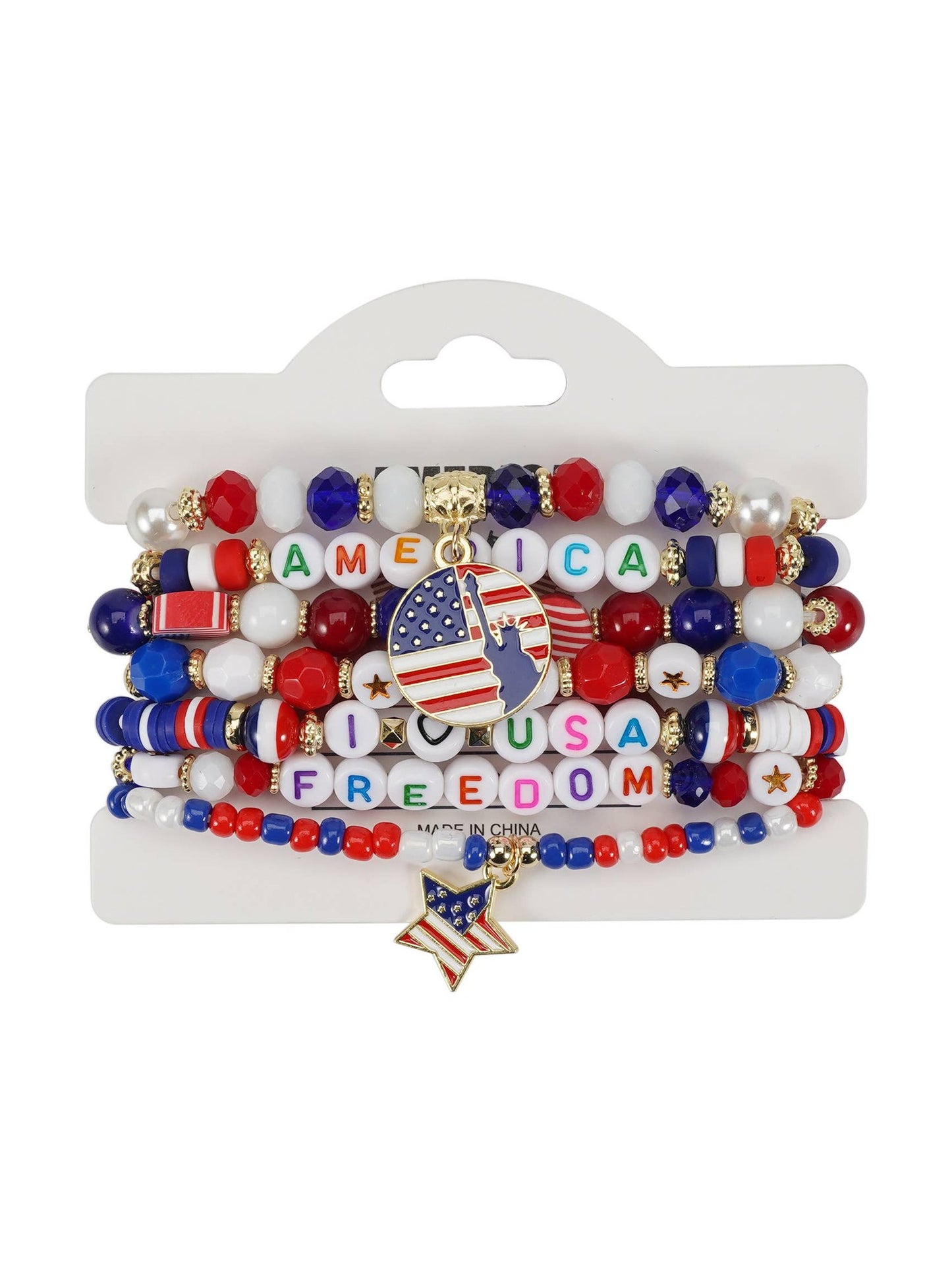 4th of July Patriotic Stackable Beaded Bracelet Set