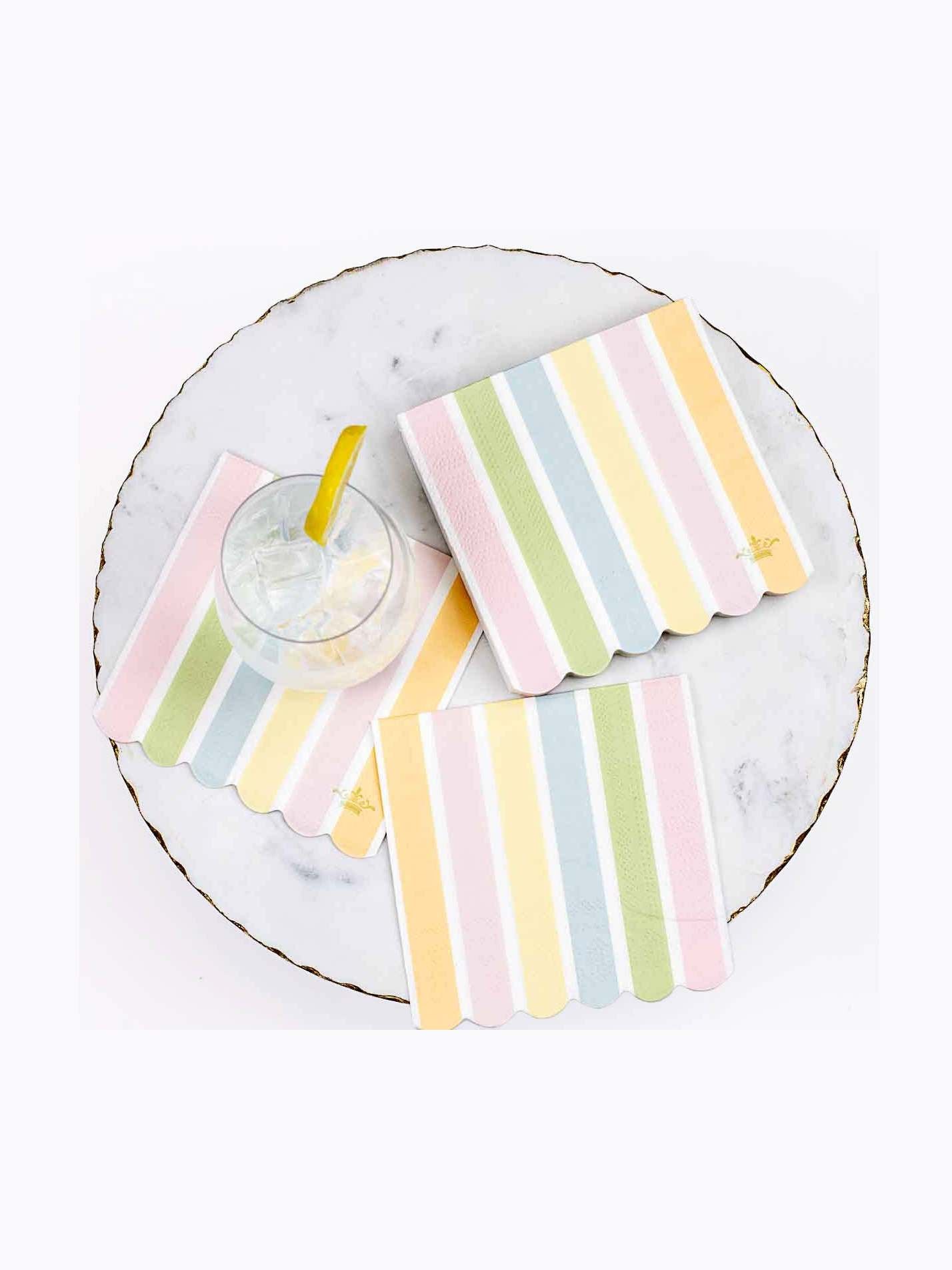 Candy Stripe Scalloped Cocktail Napkins