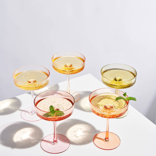 Colored Vintage Art Deco Coupe Glass | Set of 5, 7 OZ