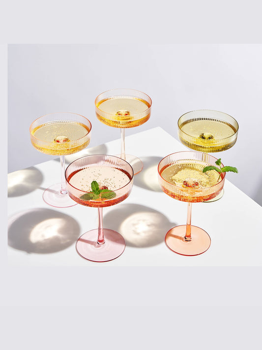 Colored Vintage Art Deco Coupe Glass | Set of 5, 7 OZ