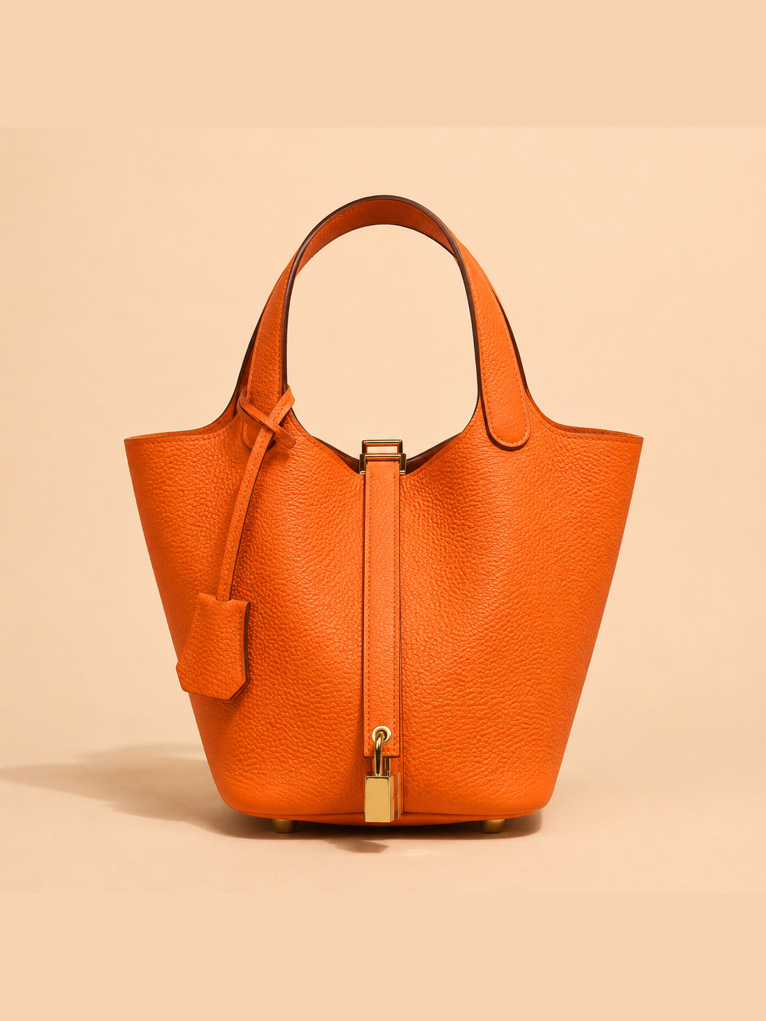 Leather Handbag with Lock - Hermes Orange