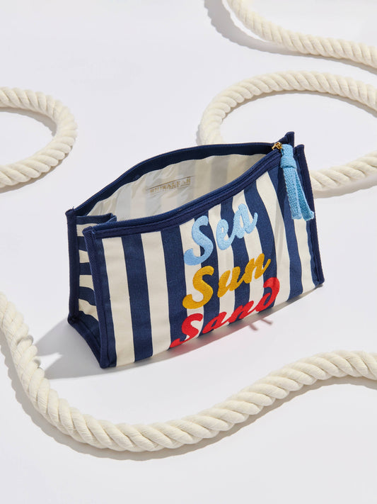 "SEA SUN SAND" ZIP POUCH,NAVY