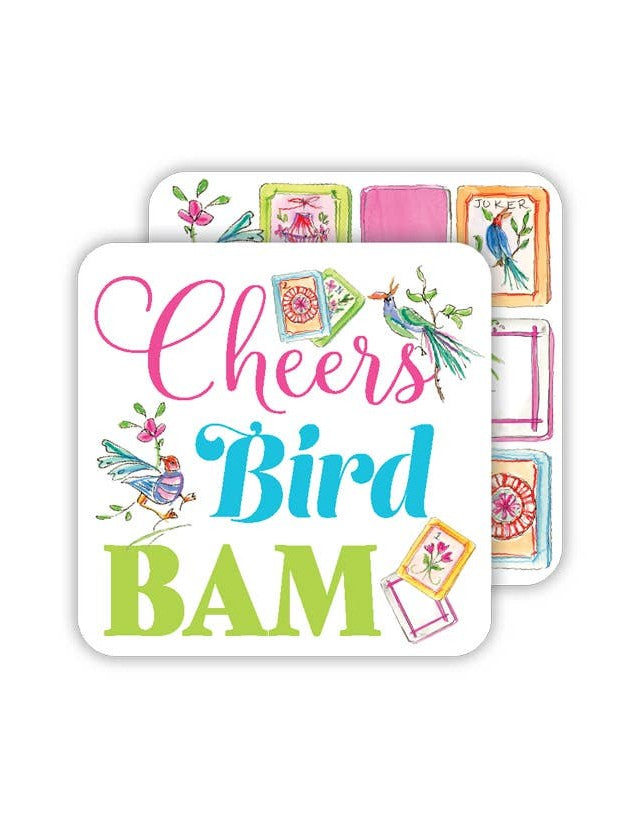 Mahjong Tiles with Birds Cheers Bird Bam Square Coaster