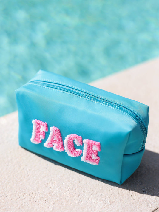 "FACE" SMALL ZIP POUCH, AZURE