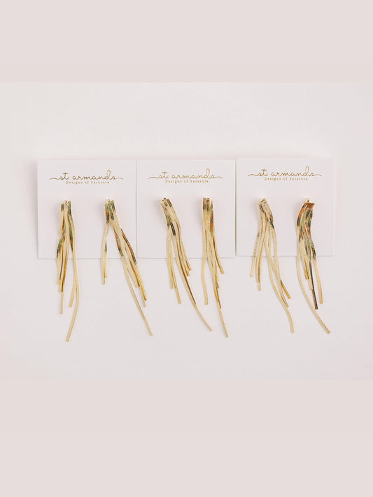 Skinny Gold Cascading Tassel Minimalist Statement Earrings