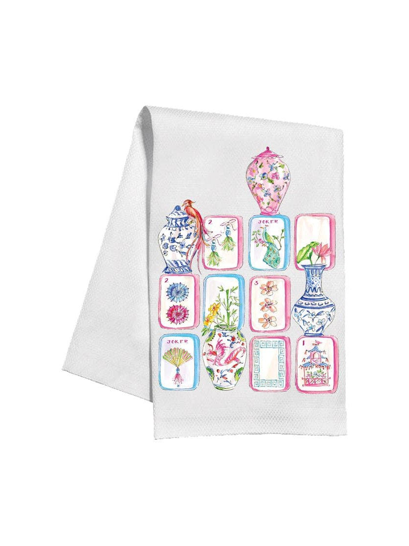 Mahjong Tiles and Chinoiserie Pots Kitchen Towel