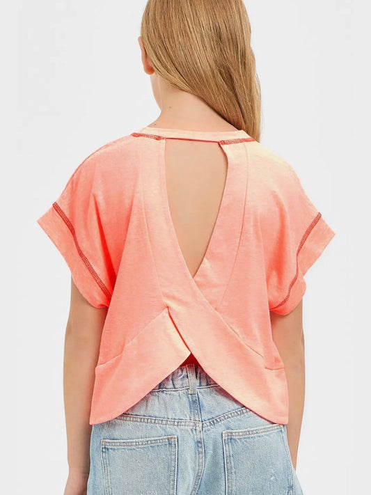 Open Back Tee - Neon Coral
