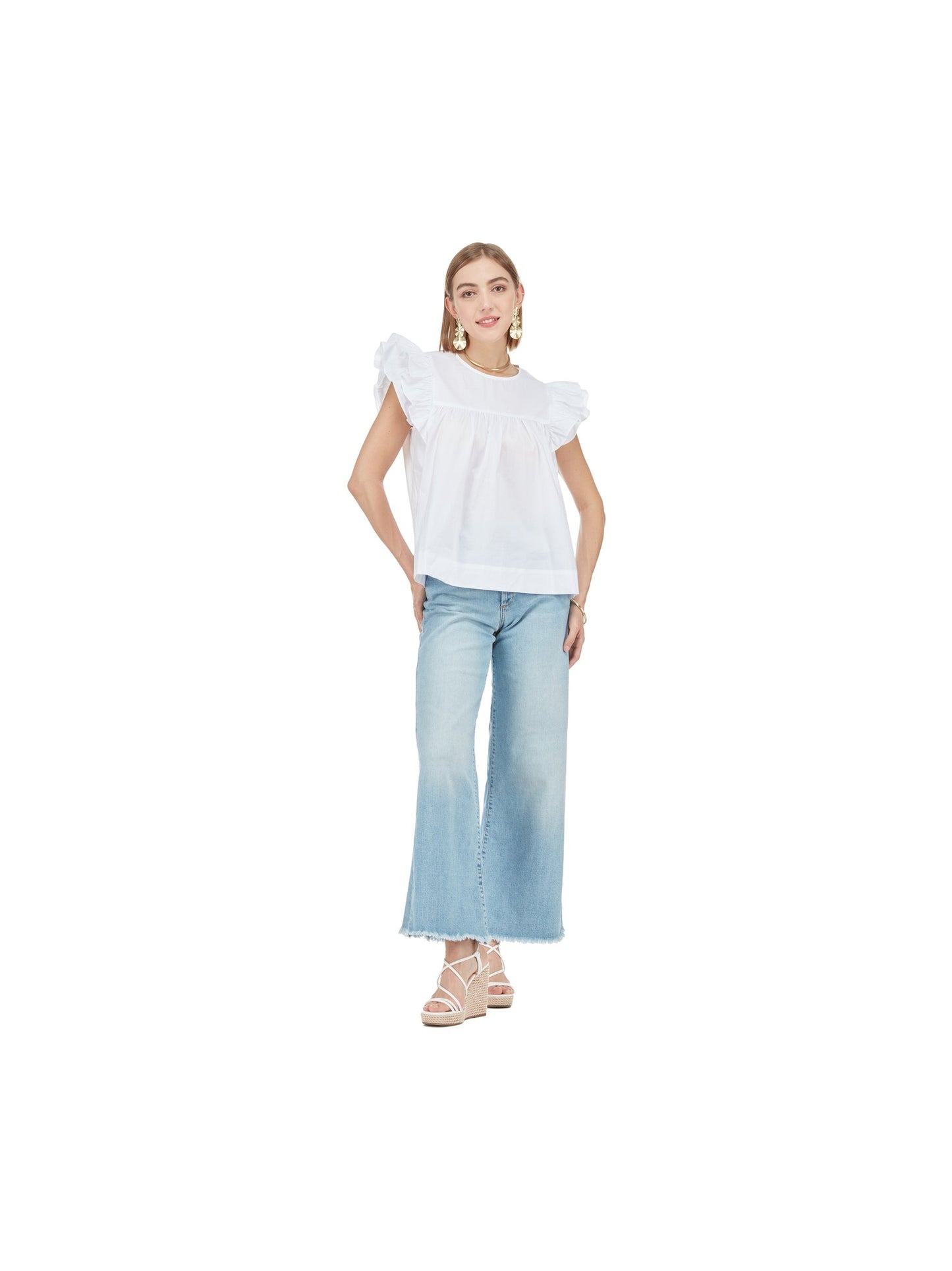White Ruffled Sleeve Top