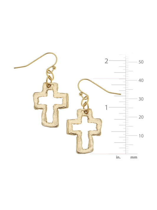Gold Open Cross Earrings