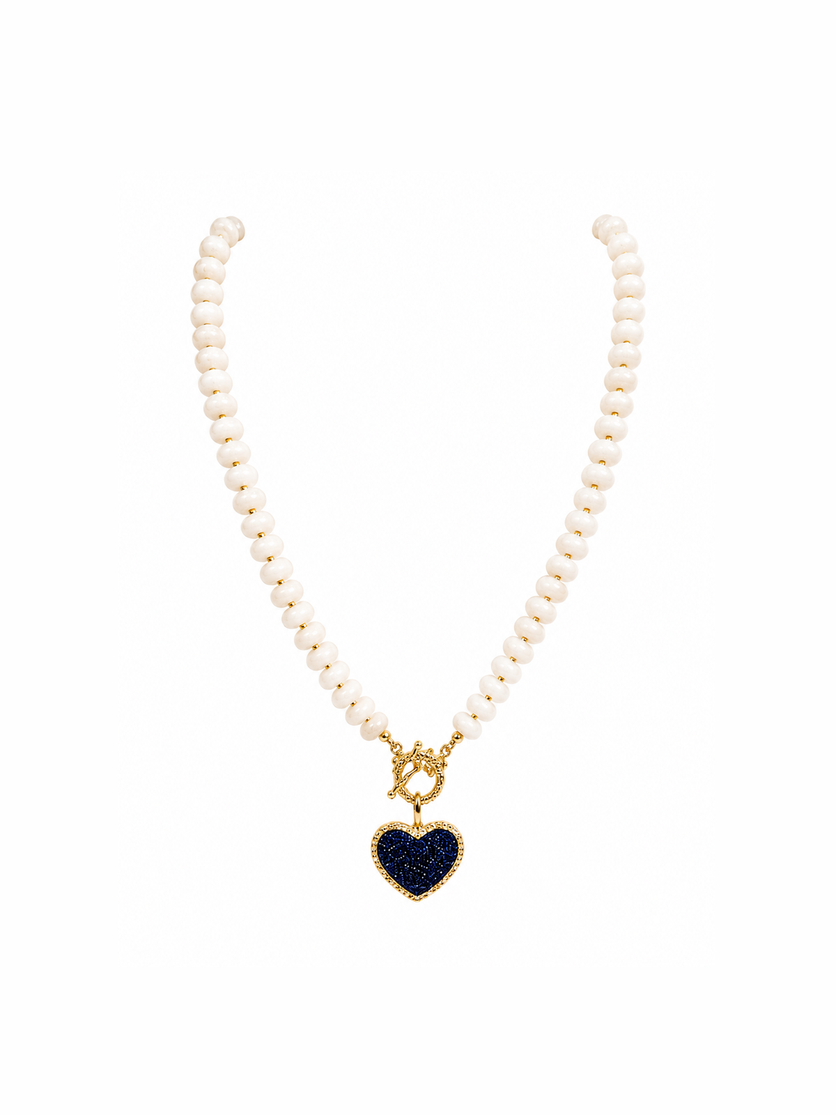 White Glass Beaded Necklace With Heart