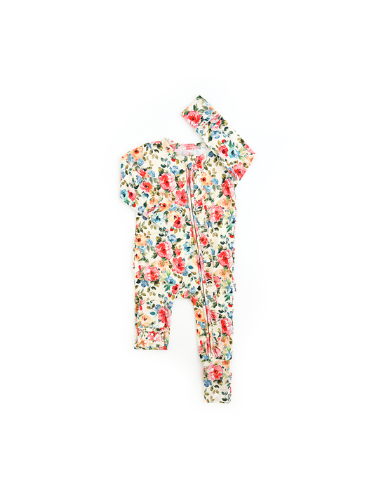 Nayeli RUFFLE ZIP Bamboo One Piece Floral Baby Clothing
