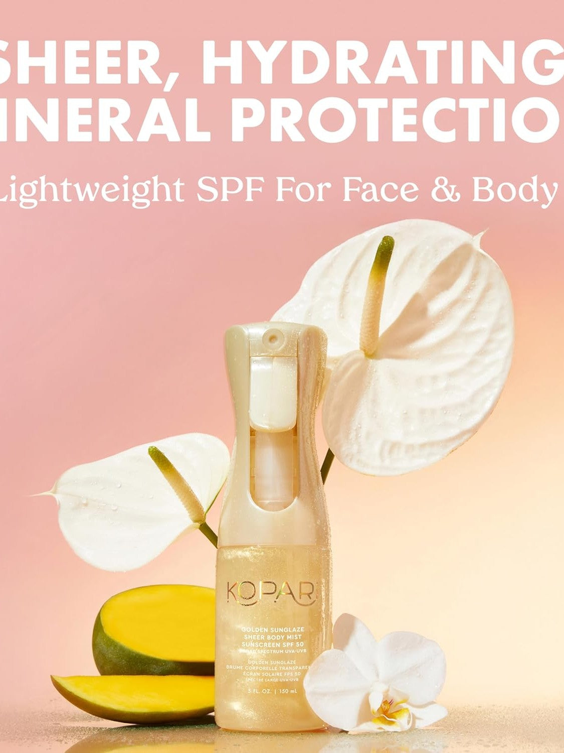Kopari Golden Sunglaze Sheer Body Mist Sunscreen SPF 50, Infused with Shimmering Body Oil