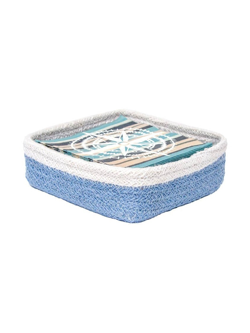 6.75" Sky Blue Jute Cocktail Napkin Caddy