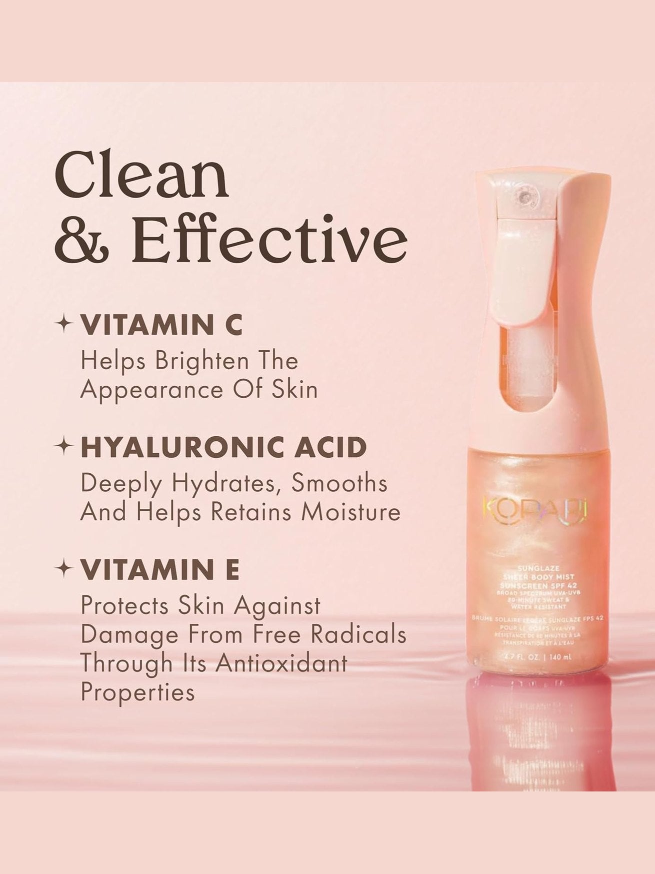 Kopari Rose Gold Sunglaze Sheer Body Mist Sunscreen SPF 42