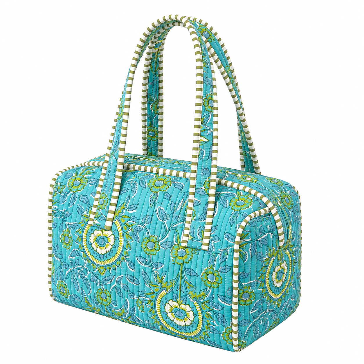 Turquoise Floral Quilted Bag Print