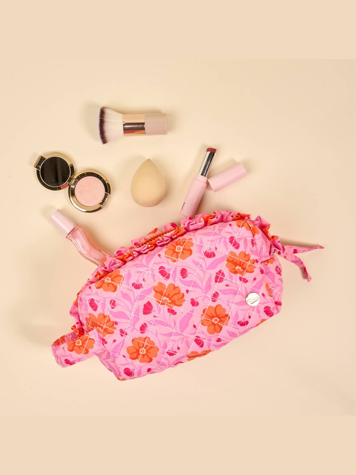 Essentials Quilted Cosmetic Pouch–Poppin' Petals Hot Pink