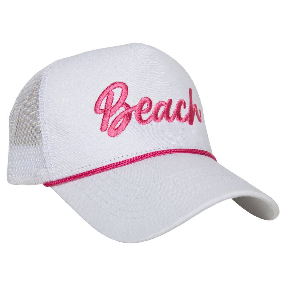 Beach Cursive Trucker Cap with Rope