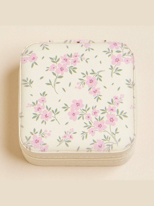 Multi Color Flower Pattern Jewelry Box -Travel Size