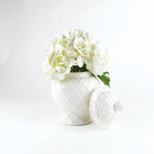 White Textured Small Ginger Jar with Lid