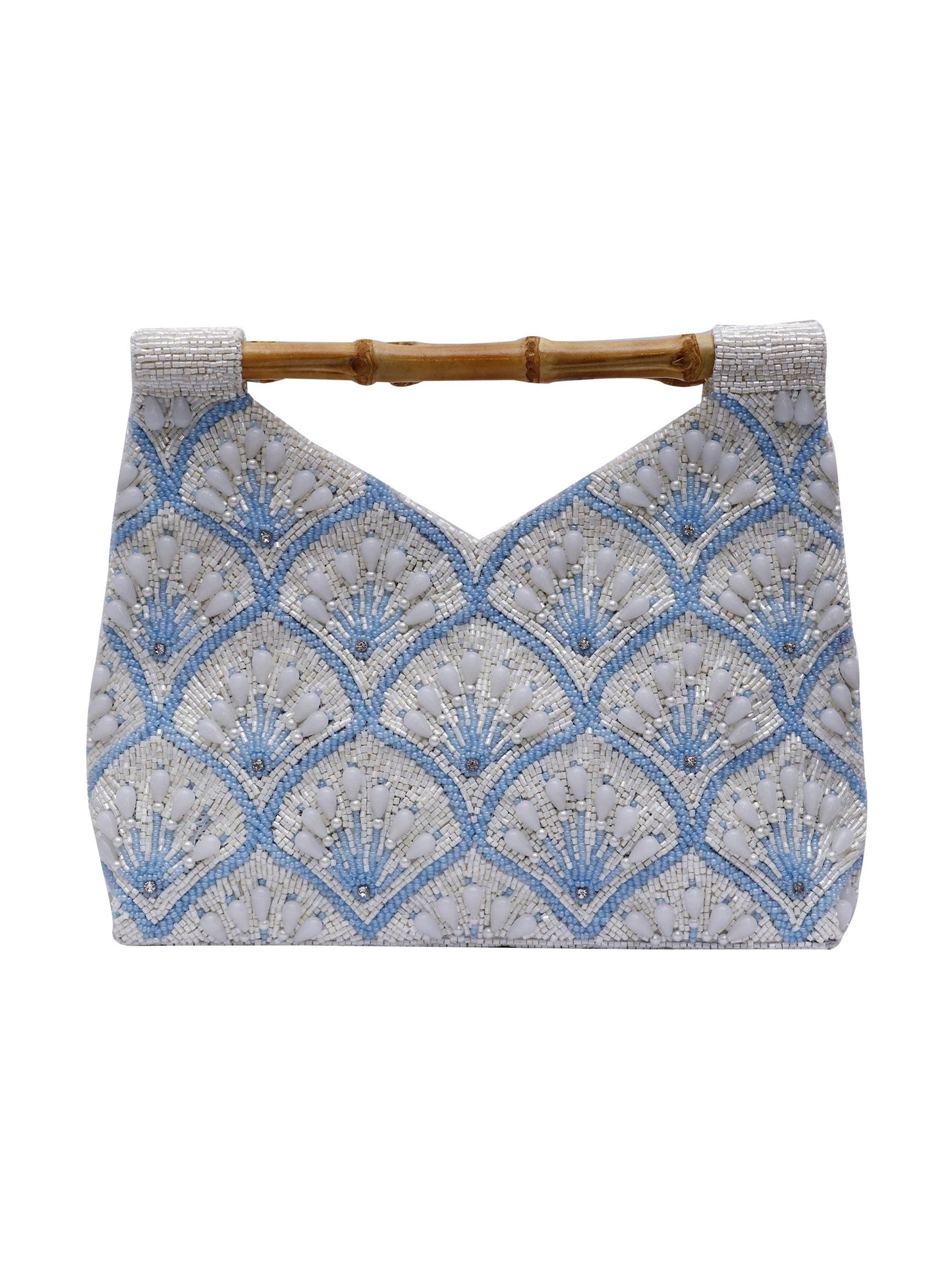 Fully Beaded Pale Blue and Cream Bag