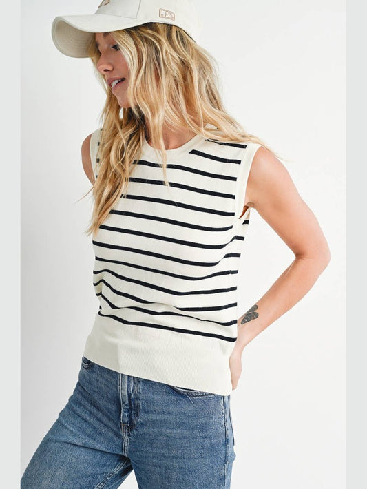 STRIPED MUSCLE KNIT TANK TOP