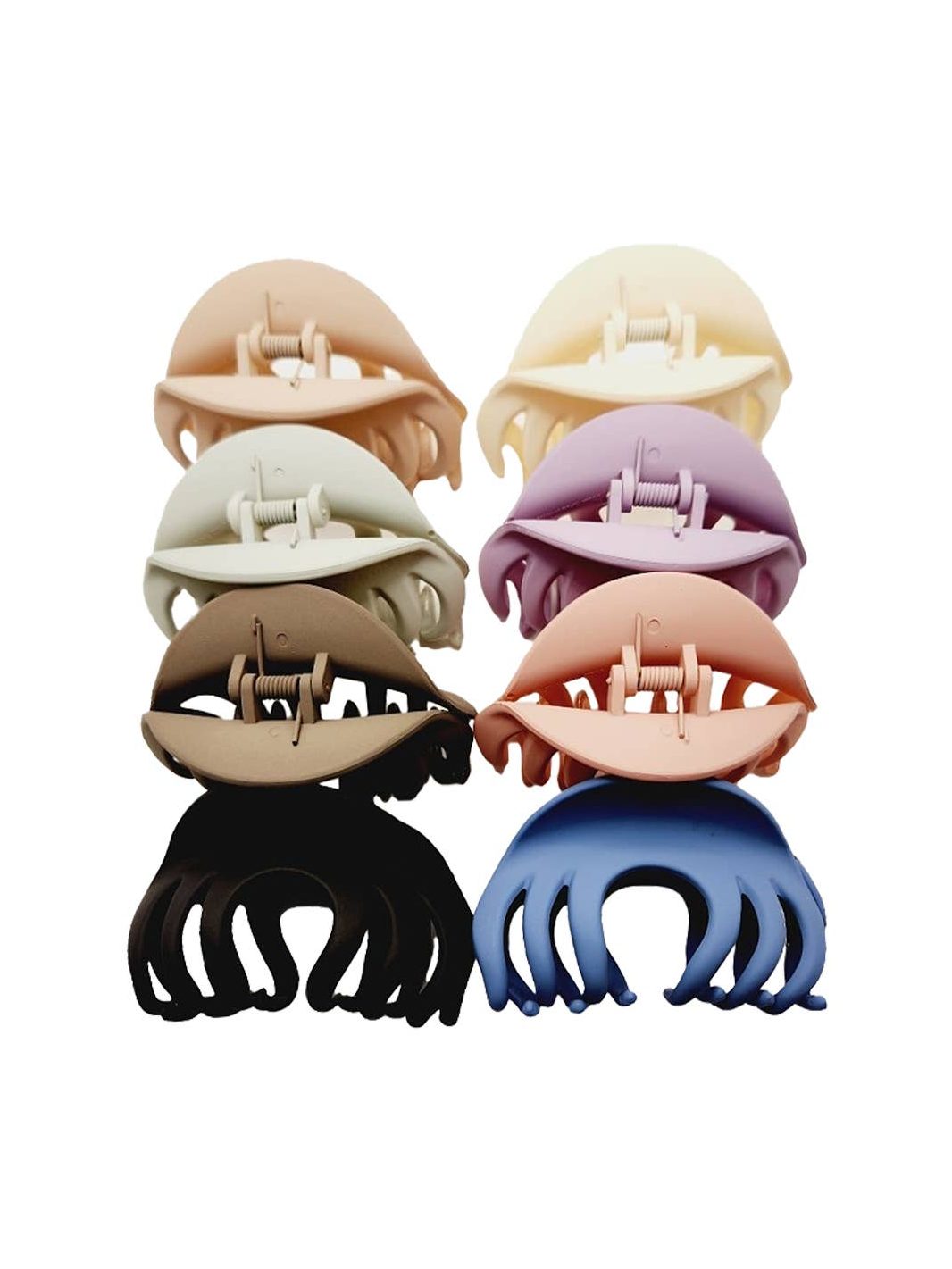 Assorted matte solid acrylic hair claw clips in wavy curve design