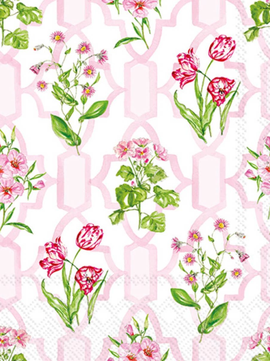Paper Cocktail Napkins Pack of 20 Pink Trellis