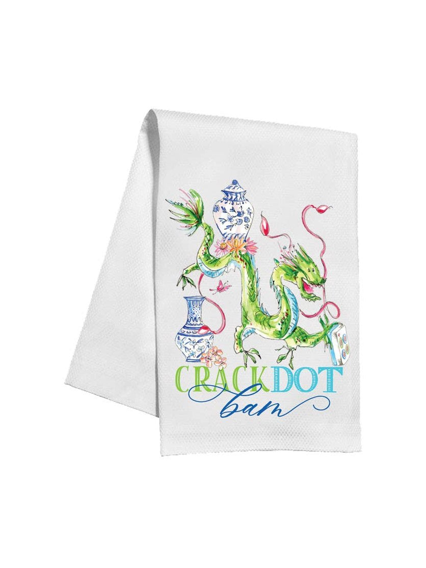 Crack Dot Bam Mahjong Dragon Blue Kitchen Towel
