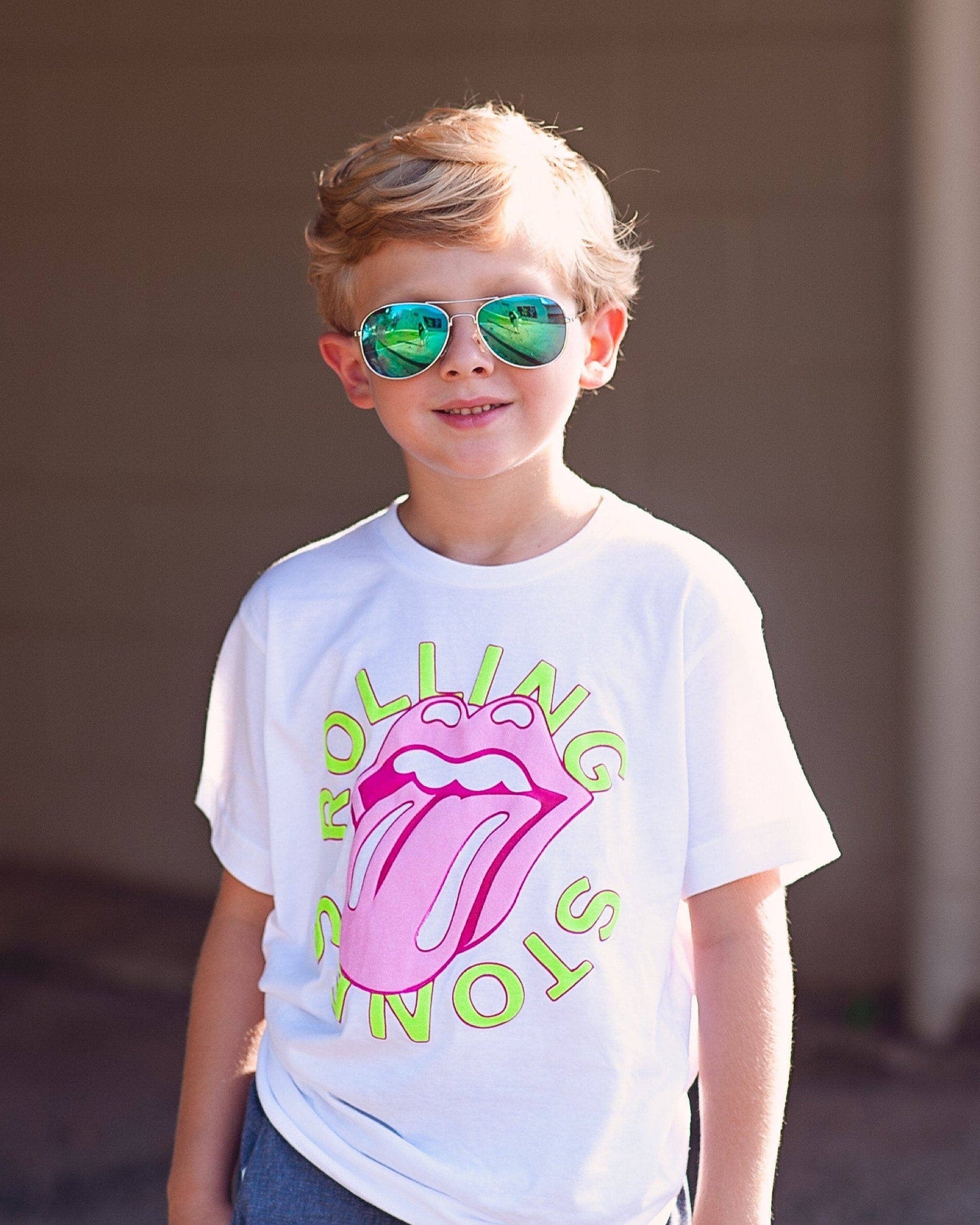 Rolling Stones Neon Puff Classic Lick White Tee