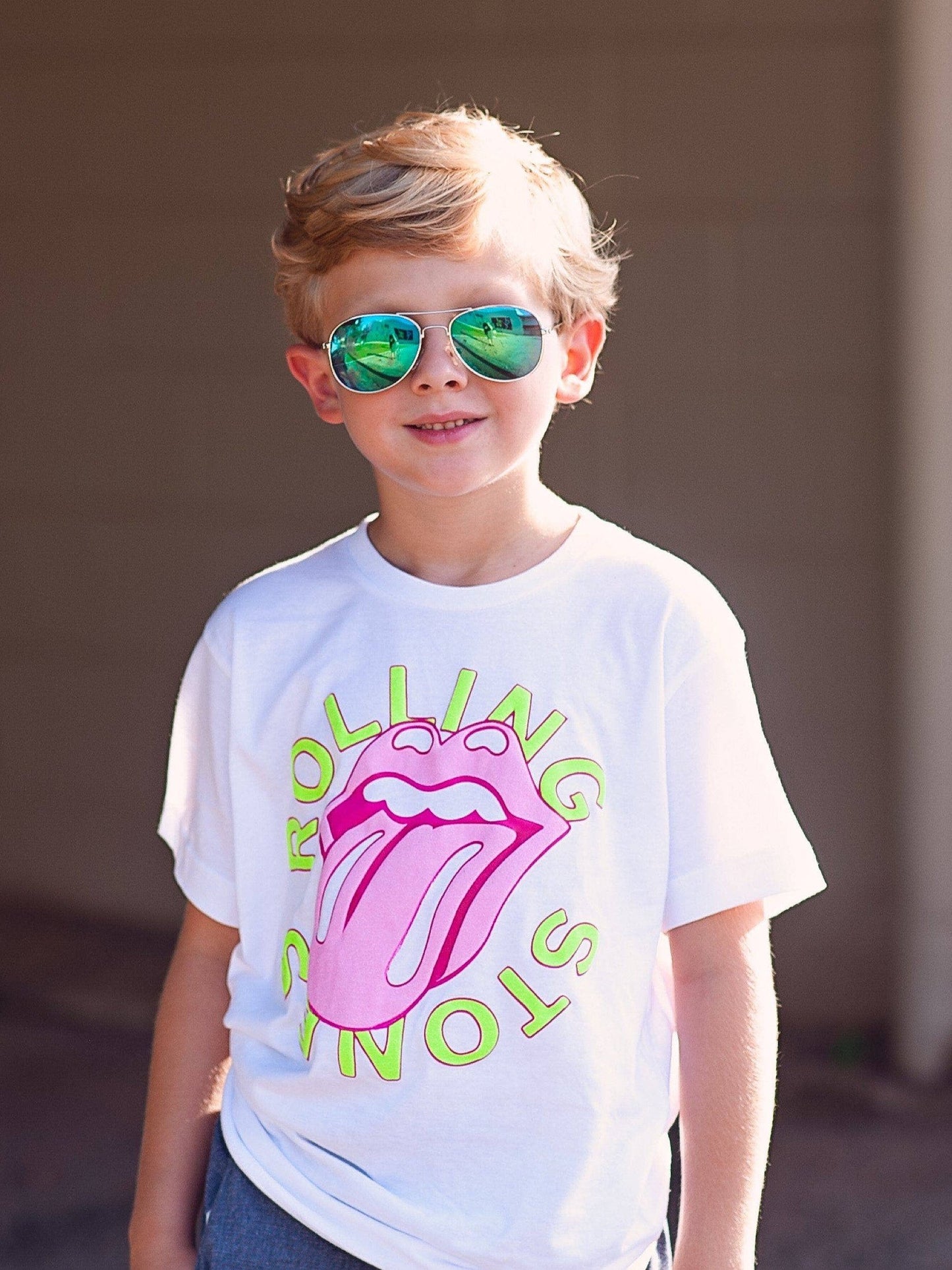 Rolling Stones Neon Puff Classic Lick White Tee