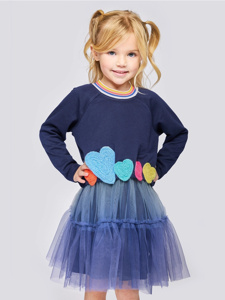 Two Layered Dress with Heart Trim and Ombre Tutu Mesh