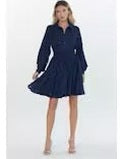 Serane Embroidered Lace Shirt Dress - Navy