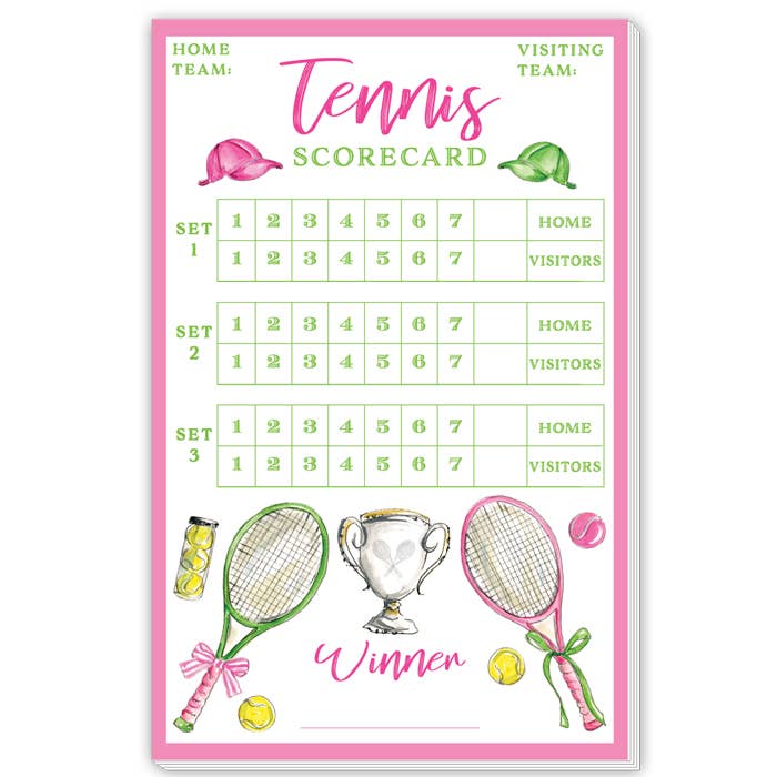 Hand Painted Pink Tennis Scorecard Large Notepad