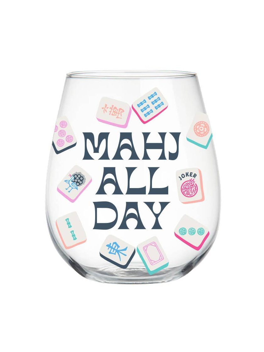 Mahjong Stemless Wine Glass 22oz | Mahj All Day