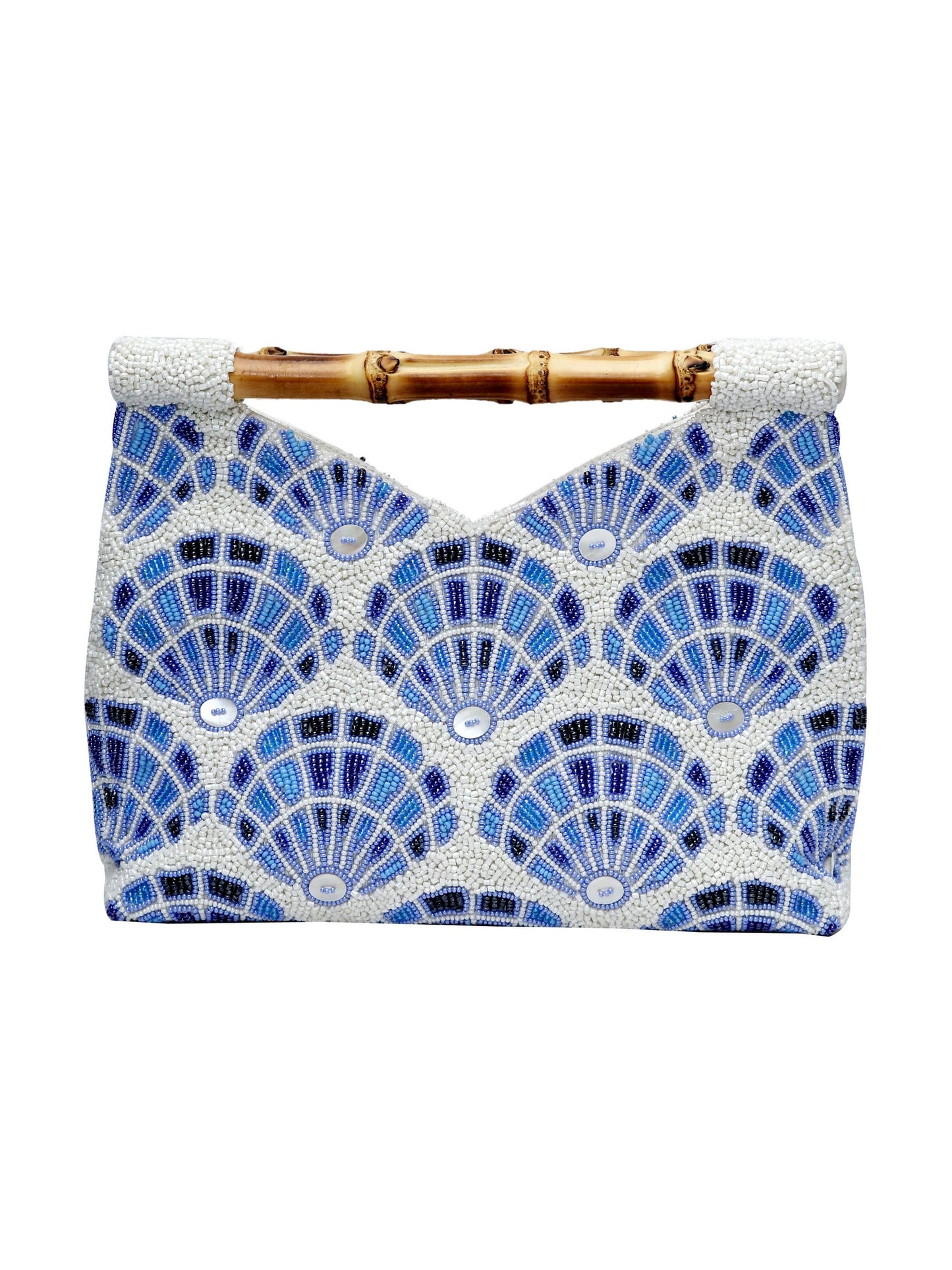 Handmade Beaded Women's Clutch Bag with Bamboo Handle